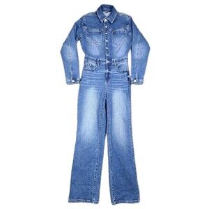 Judy Blue Women's Denim Utility Jumpsuit L Dark Denim Long Sleeve Coveralls